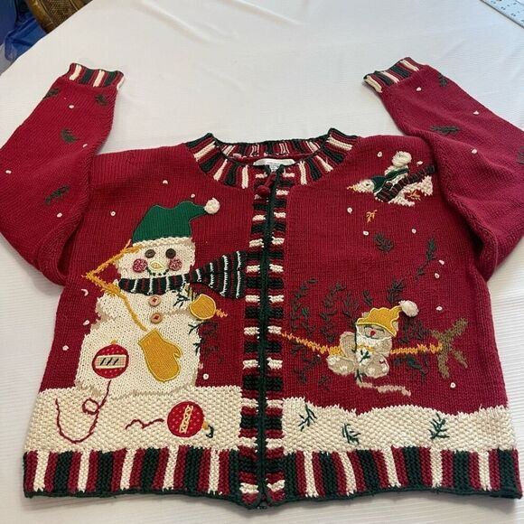 Eagle’s Eye VTG Snowman Embroidered Sweater Cardigan Size Medium - Picture 4 of 10